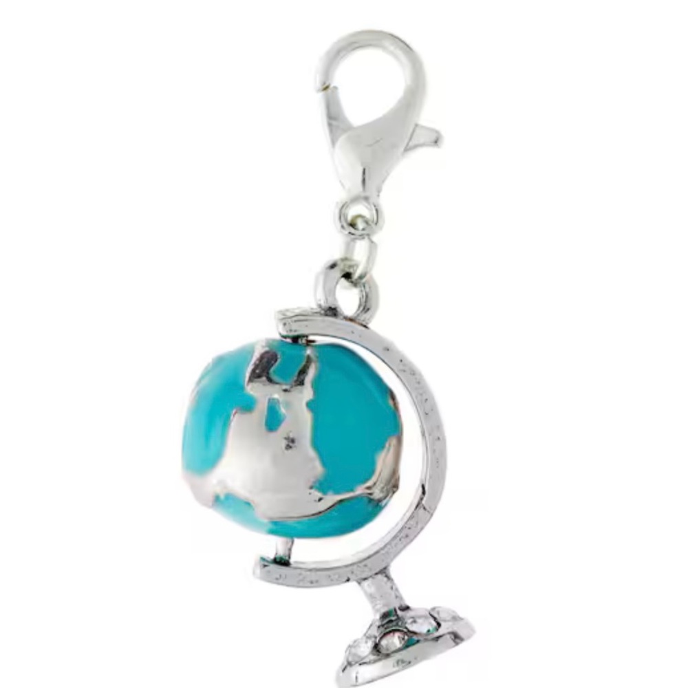 Silver and Blue Spinning Globe Charm